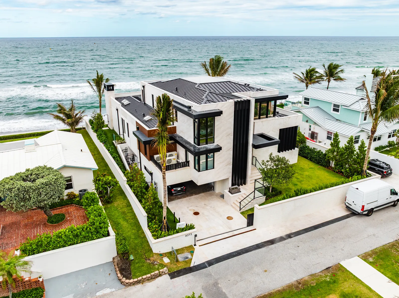 Oceanfront estate with finished landscape design in Palm Beach County